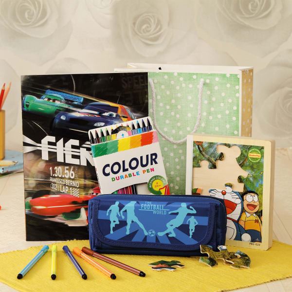 Coloring Book & Pens with a Pencil Box & Puzzle Gift/Send Home and