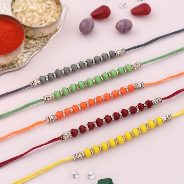 Colourful Beads And CZ Rakhi (Set of 5)
