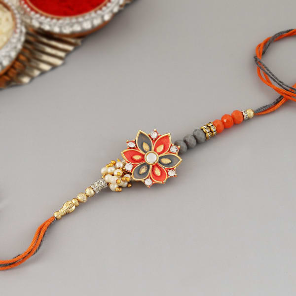Colourful Beads And Meena Floral Rakhi