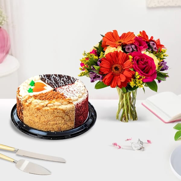 Colourful Celebration Cake And Blooms