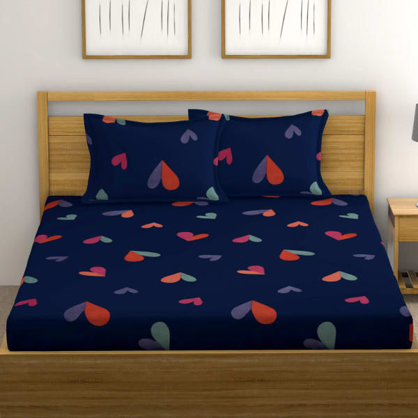 Colourful Hearts Printed Double Bedsheet