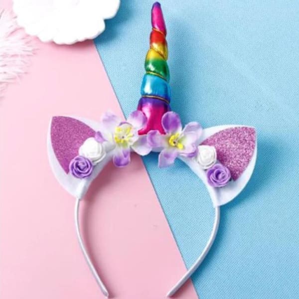 Colourful Unicorn Horn Hairband With Ears