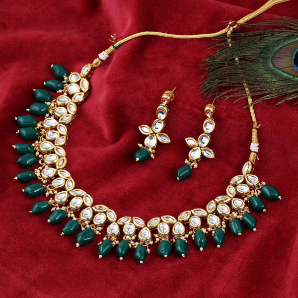 Contemporary Kundan Green Choker Set