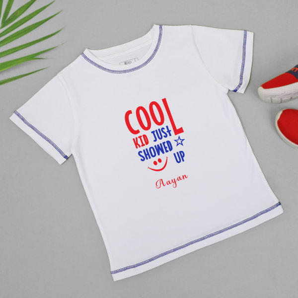 Cool Kid Just Showed Up Personalized T-Shirt for Kids - White