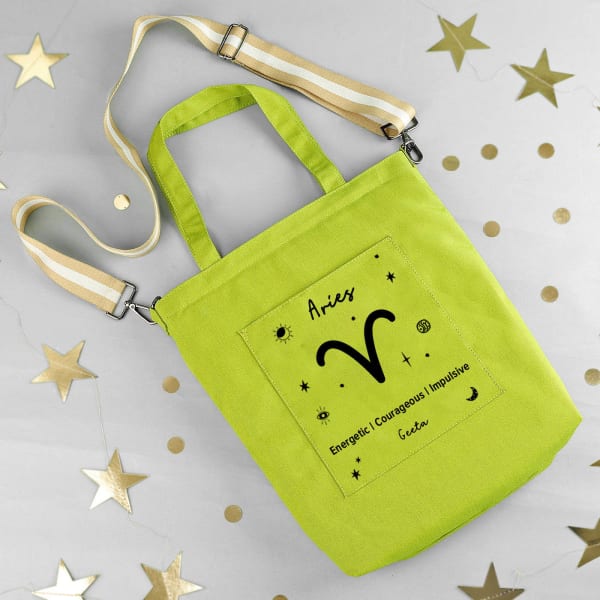 Cosmic Sign - Pop Green Personalized Canvas Tote Bag With Sling - Aries