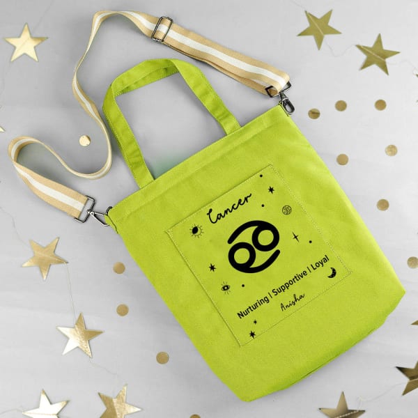 Cosmic Sign - Pop Green Personalized Canvas Tote Bag With Sling - Cancer