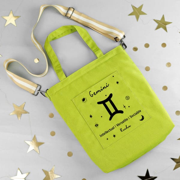 Cosmic Sign - Pop Green Personalized Canvas Tote Bag With Sling - Gemini