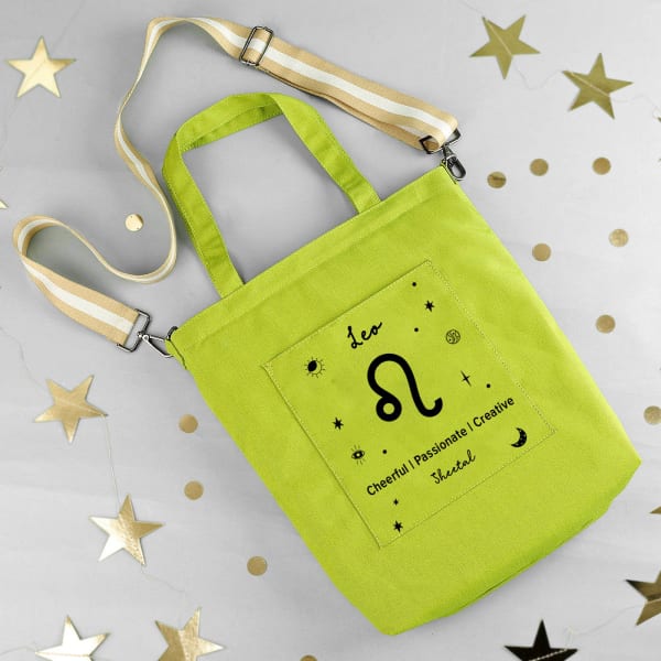 Cosmic Sign - Pop Green Personalized Canvas Tote Bag With Sling - Leo