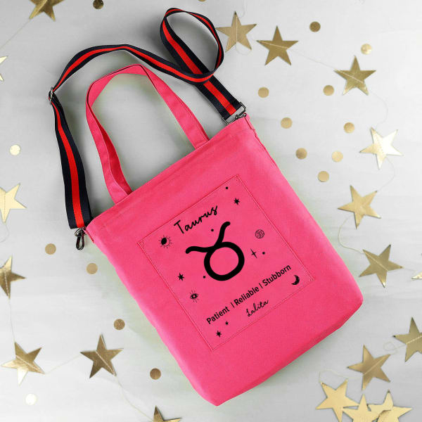 Cosmic Sign - Pop Pink Personalized Canvas Tote Bag With Sling - Taurus