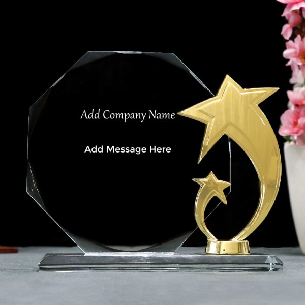 Crystal Trophy with Fibre Work - Customized with Company Name & Message