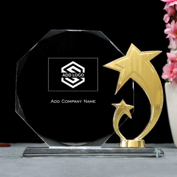 Crystal Trophy with Fibre Work - Customized with Logo & Company Name