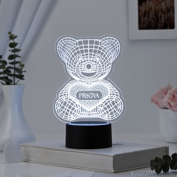 Cuddly Bear Personalized Black Base LED Lamp