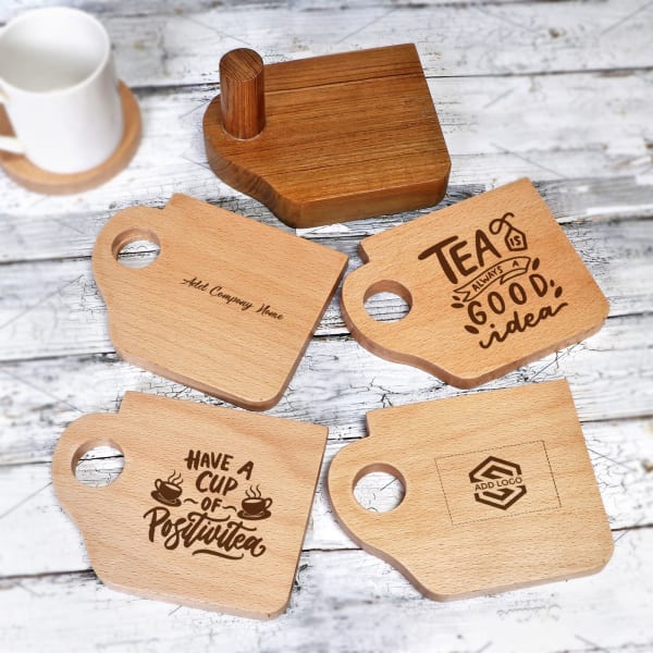 Cup Shaped Wooden Coasters- Customized with Logo & Company Name