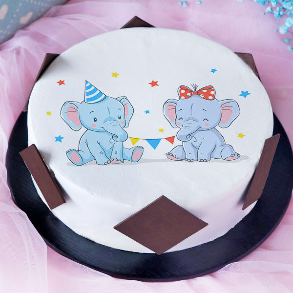 Cute Elephants Baby Shower Poster Cake (1 Kg)