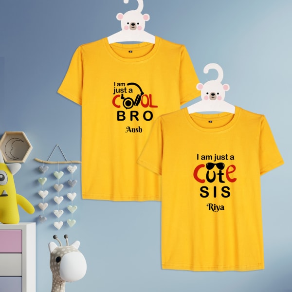 Cute Sis & Cool Bro Personalized Kids T-Shirts