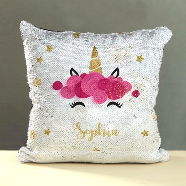 Cute Unicorn Personalized Sequin Cushion