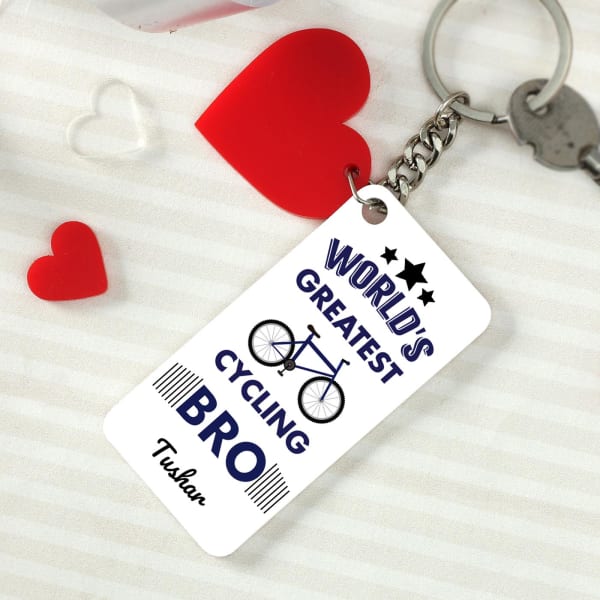 Cycling Bro Personalized Keychain With Heart