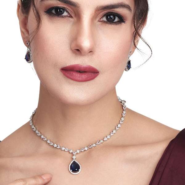 CZ Necklace With Pendant And Drop Earrings
