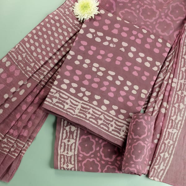 Dabu Print Cotton Suit Set - Mauve