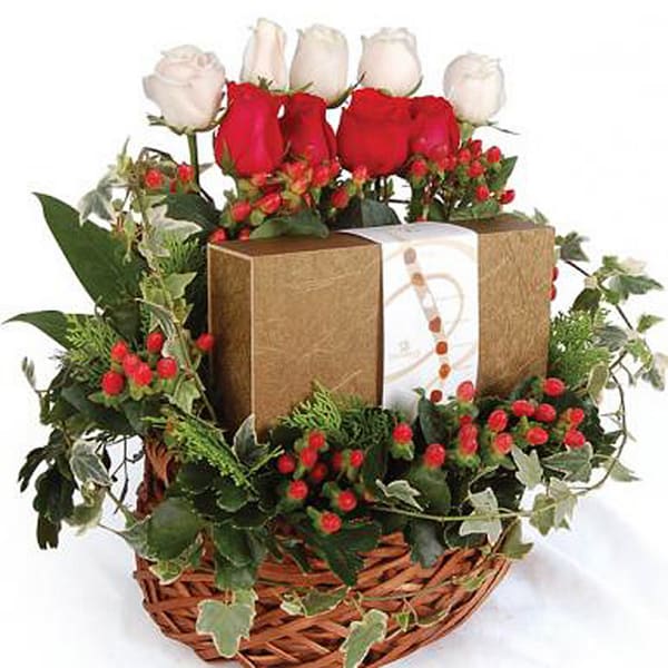 Decadence Divine - Roses with Decadence Chocolate Basket