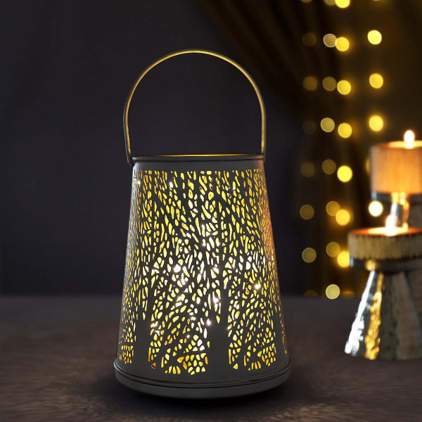 Decorative Lantern With LED String Light - Off White