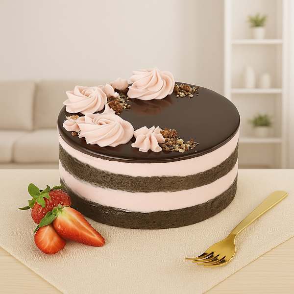 Delicious Vegan Strawberry Chocolate Cake (600 Gms)
