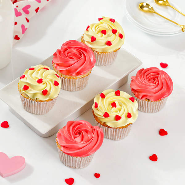 Delicious Yellow And Pink Cream Cupcakes - Set Of 6