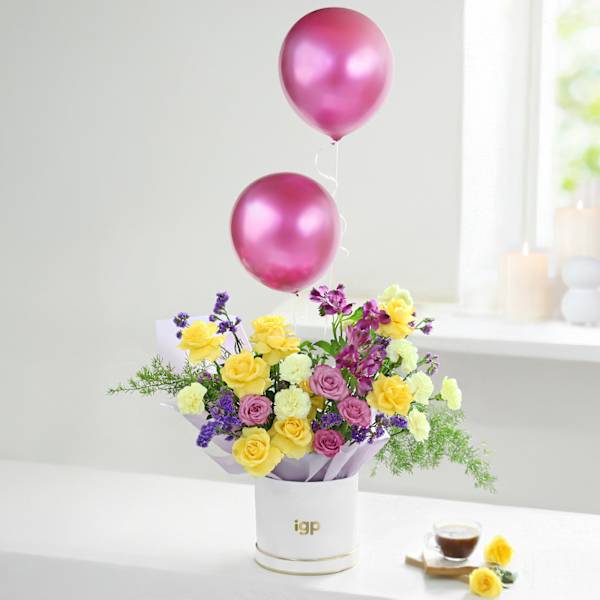 Delightful Colourful Roses And Balloons