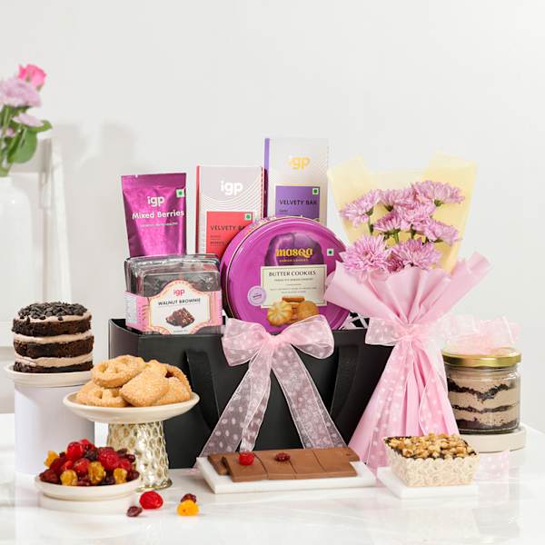 Delightful Snacks And Floral Surprise Hamper