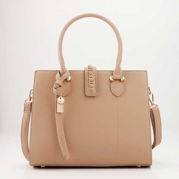 Deluxe Handbag With Detachable Strap - Caramel Brown