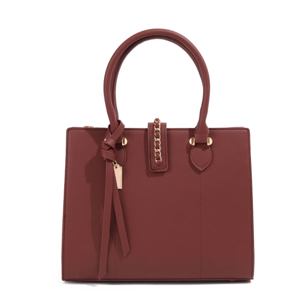 Deluxe Handbag With Detachable Strap - Merlot Red