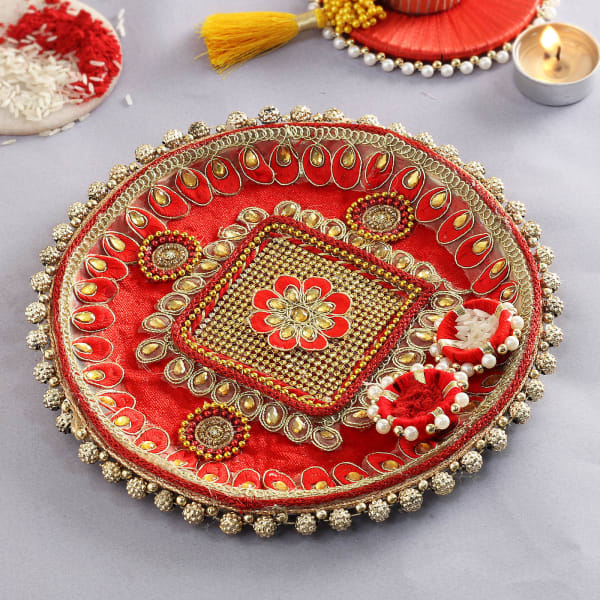 Designer Stone Work Red Tikka Thali: Gift/Send Holi Gifts Online ...