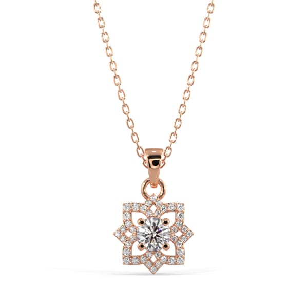 Diamond Flower Silver Pendant Necklace