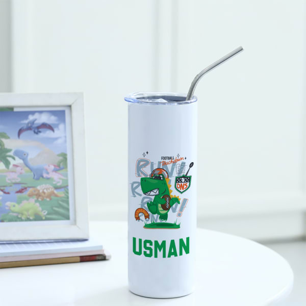 Dino Football Player - Personalized Stainless Steel Tumbler With Straw