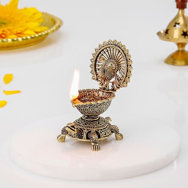 Divine Brass Peacock And Turtle Diya