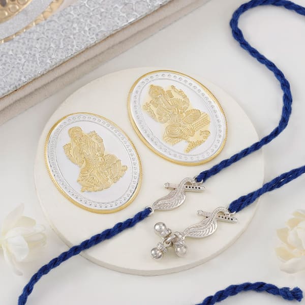 Divine Silver Bhai Bhabhi Rakhi With Silver Coins