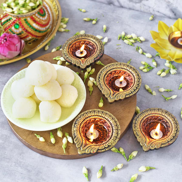 Diwali Diya set with Rasgulla