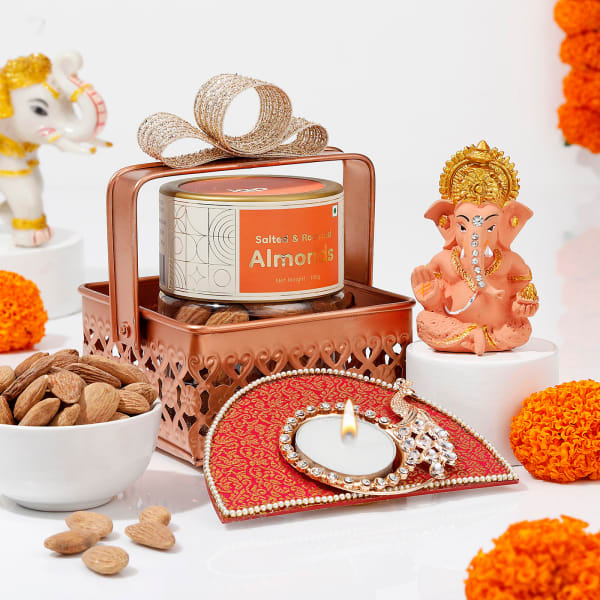 Diwali Glow Metal Basket Hamper