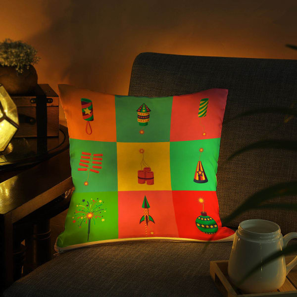 Diwali Sparkle Personalized LED Satin Cushion