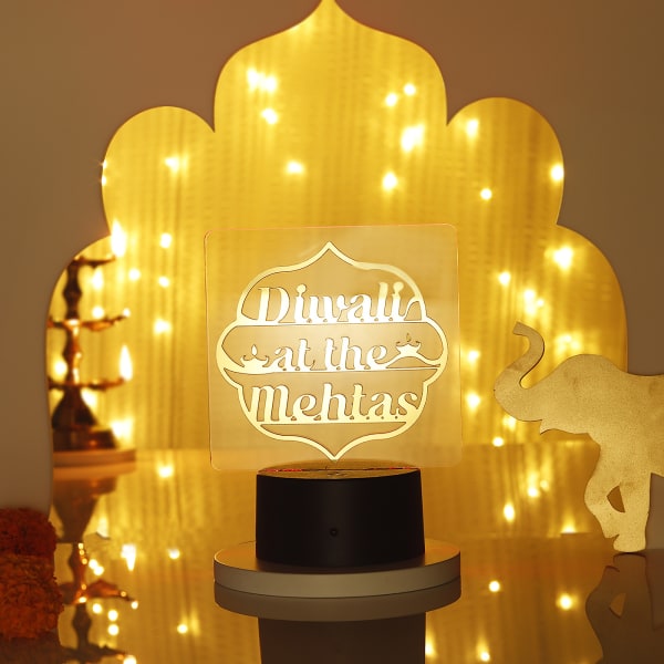 Diwali With Family Personalized LED Lamp With Black Base