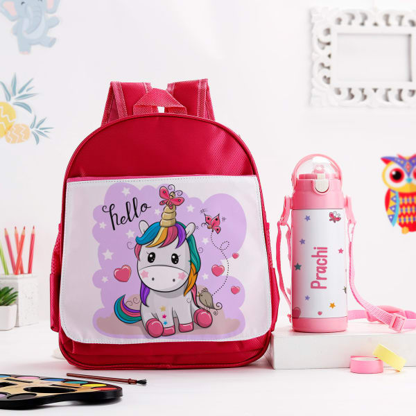 Dreamy Unicorn - Bag And Bottle Combo - Personalized - Pink