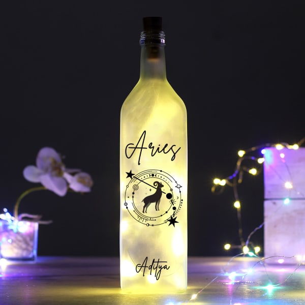 Dreamy Zodiac - Personalized Frosted Glass LED Bottle - Aries