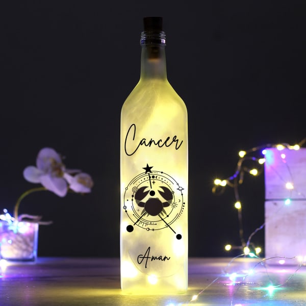 Dreamy Zodiac - Personalized Frosted Glass LED Bottle - Cancer