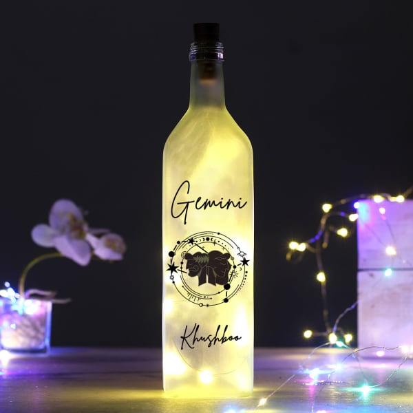 Dreamy Zodiac - Personalized Frosted Glass LED Bottle - Gemini