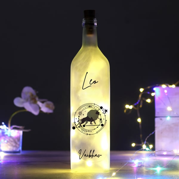 Dreamy Zodiac - Personalized Frosted Glass LED Bottle - Leo