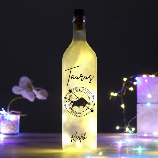 Dreamy Zodiac - Personalized Frosted Glass LED Bottle - Taurus