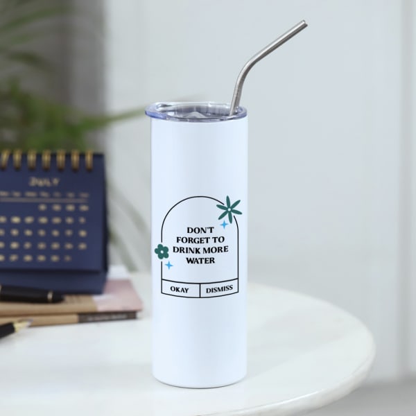 Drink More Water Personalized Stainless Steel Tumbler With Straw