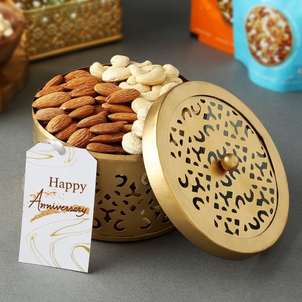 Dry Fruits In Decorative Container Anniversary Gift