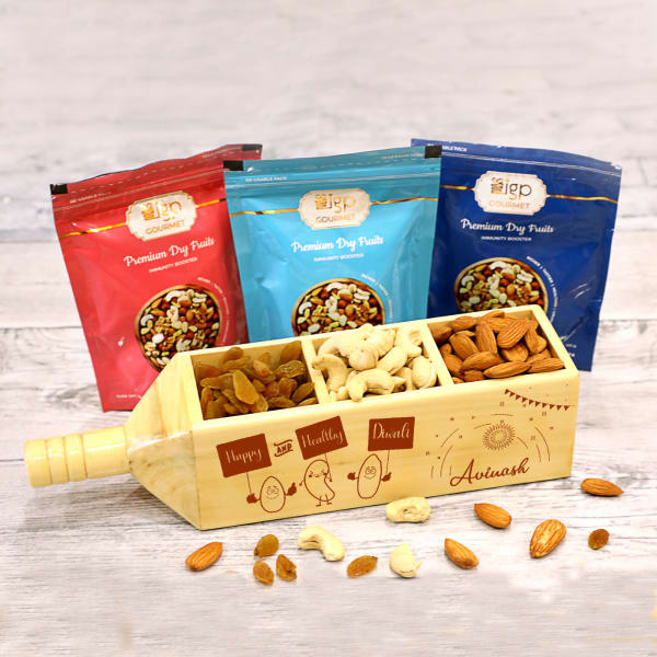 Dry Fruits with Personalized Wooden Holder for Diwali