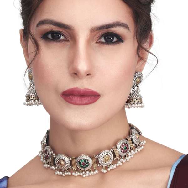 Dual tone Choker Set With Jhumka